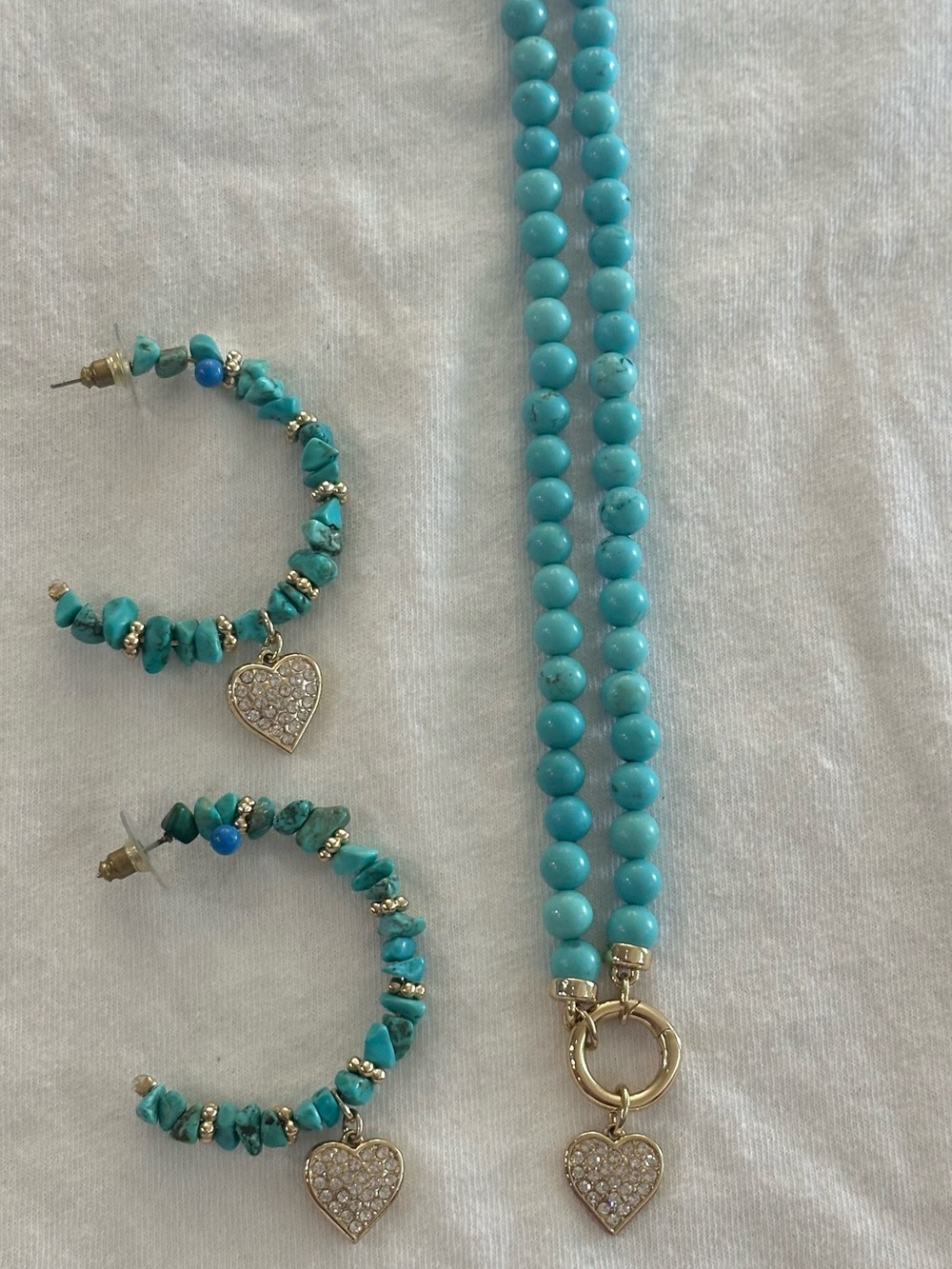 park lane - Turquoise Beaded Heart Pendant Necklace and Hoop Earrings Set